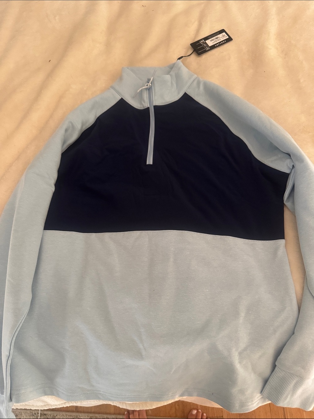 FootJoy Two-Tone Navy and Light Blue Quarter-Zip Pullover